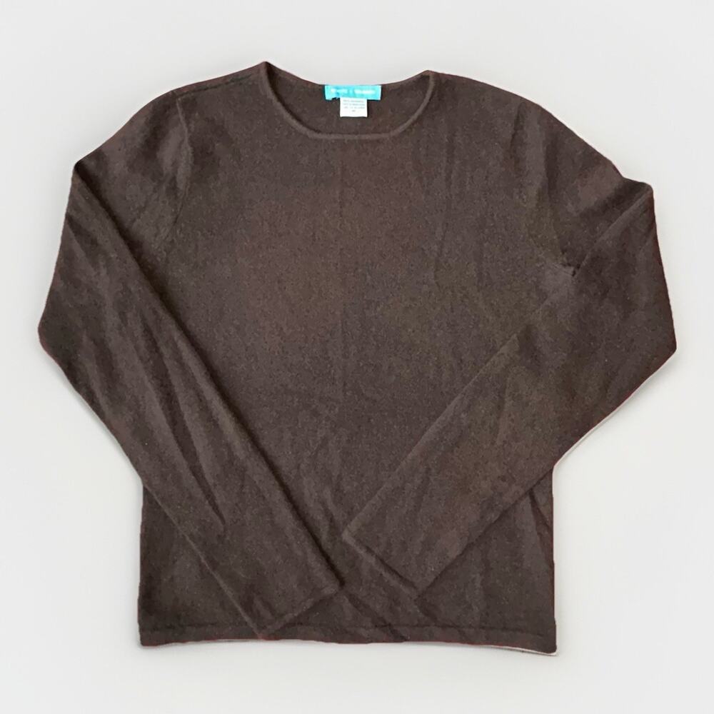 White + Warren Cashmere Crewneck Sweater Brown Women Size Med Brown Quiet Luxury